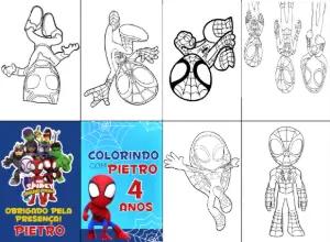 Lembrancinha Spidey Friends: Mini Livro de Colorir Editável