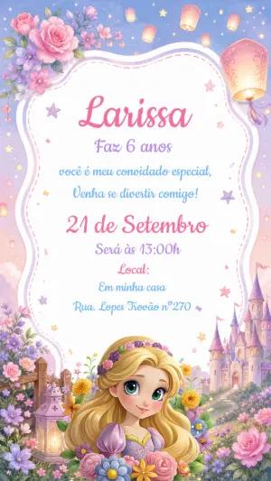 Convite Digital Aniversário Rapunzel Princesa para Editar