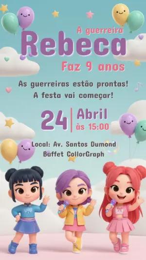 Convite de Aniversário Guerreiras do K-pop para Editar Online