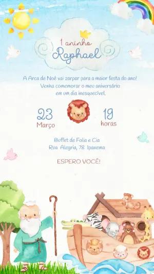 Convite de Aniversário Arca de Noé Aquarela para Editar