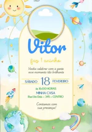 Convite de Aniversário Infantil Espaço Aquarela para Editar