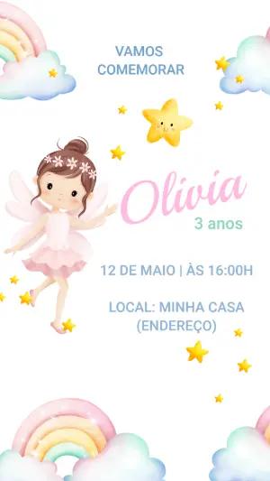 Convite Animado Aniversário Fadinha para Editar Online