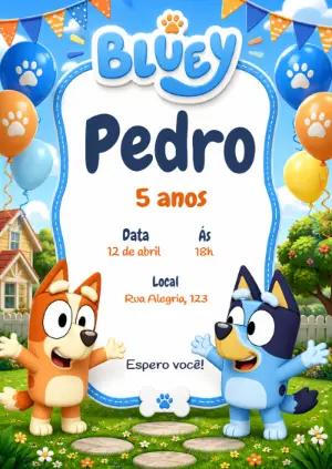 Convite Digital de Aniversário Bluey para Editar Online