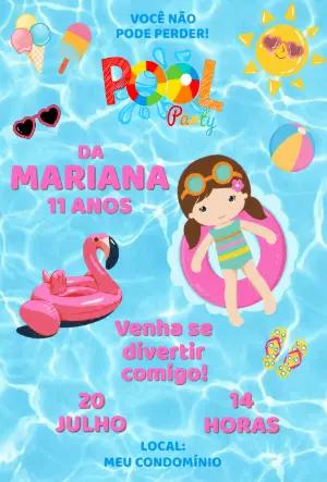 Convite de Aniversário Pool Party Infantil Colorido para Editar
