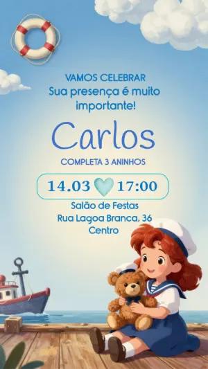 Convite de Aniversário Náutico Infantil Editável