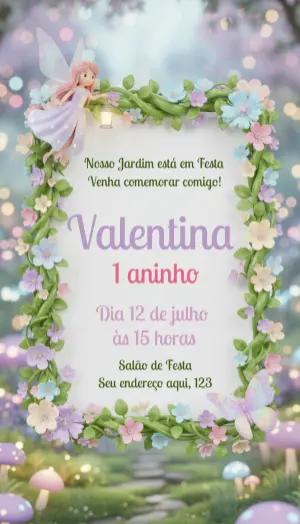 Convite de Aniversário Fada no Jardim Encantado Editável