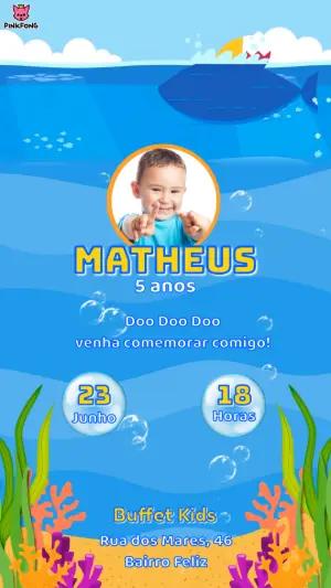 Convite Animado Aniversário Baby Shark para Editar Online