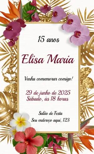 Convite de 15 Anos Elegante com Flores Marsala e Dourado Editável
