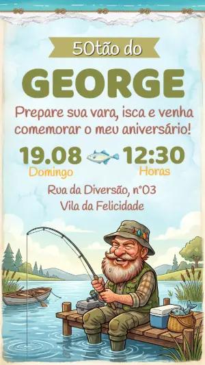 Convite de Aniversário Pescaria Ilustrado para Editar
