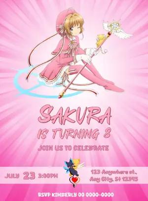 Editable Pink Magical Girl Anime Birthday Invitation Template