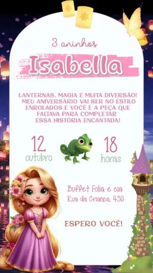 Convite Aniversário Enrolados com Rapunzel para Editar Online