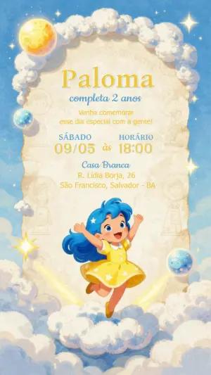 Convite Infantil Céu dos Sonhos com Menina Editável