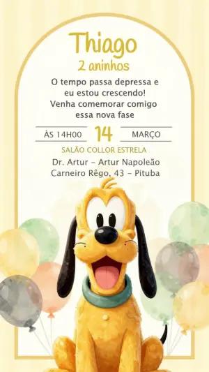 Convite de Aniversário Infantil Pluto Editável em Tons Pastéis