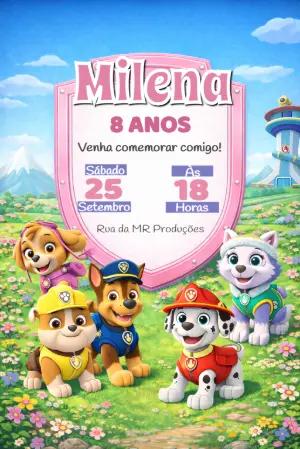 Convite Digital Patrulha Canina Menina Editável para Aniversário