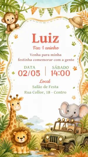 Convite de Aniversário Safari Baby Editável