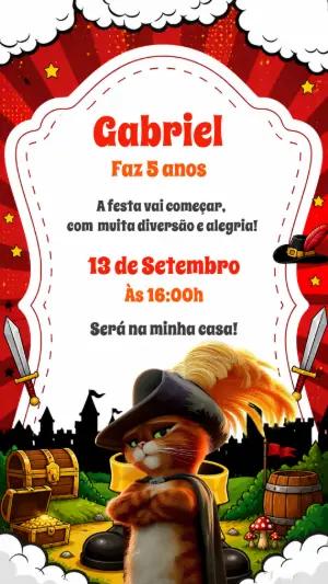 Convite de Aniversário Gato de Botas para Editar