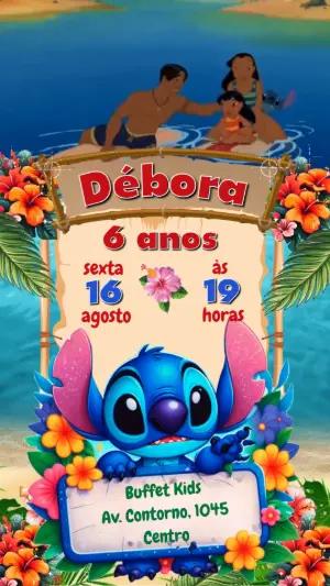 Convite Animado Aniversário Lilo e Stitch para Editar Online