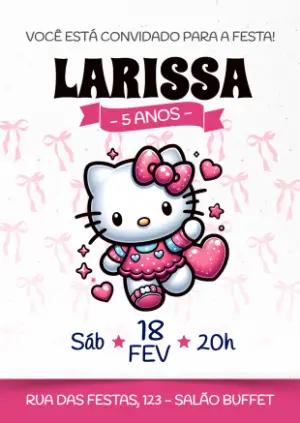 Convite de Aniversário Hello Kitty com Corações para Editar