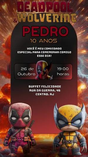 Convite Aniversário Deadpool e Wolverine Funko para Editar