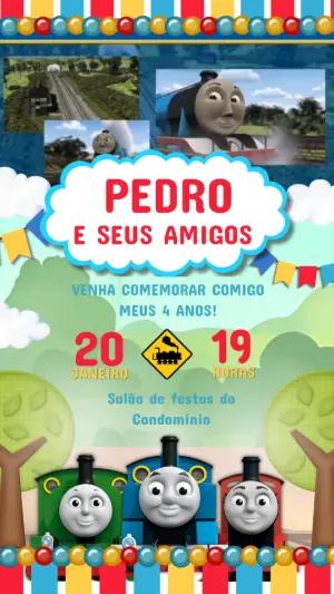 Convite Animado Aniversário Trenzinho Thomas para Editar