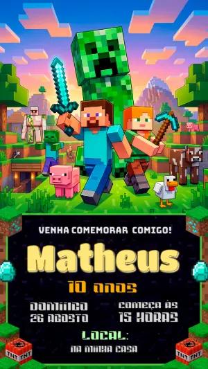 Convite de Aniversário Minecraft Editável