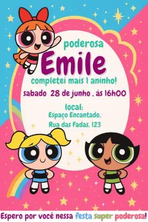 Convite Aniversário Meninas Super Poderosas para Editar Online