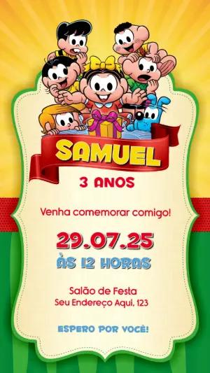 Convite de Aniversário Turma da Mônica para Editar Online