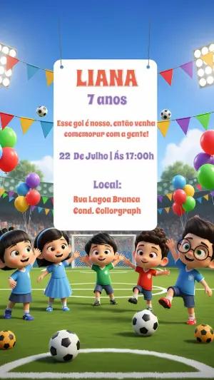 Convite Aniversário Futebol com Crianças para Editar Online