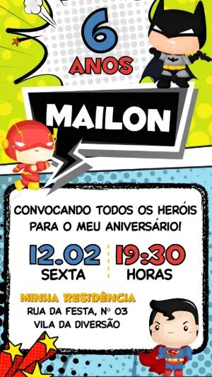 Convite Digital Aniversário Super-Heróis Gibi para Editar