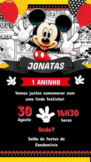 Convite Digital Aniversário Mickey Mouse Quadrinhos para Editar