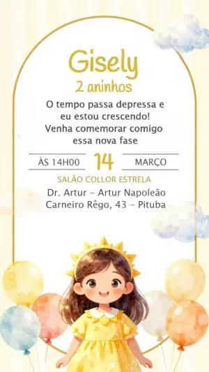 Convite Digital Aniversário Menina Tema Sol Delicado Editável