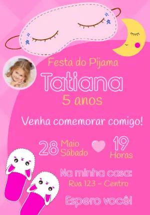 Convite Aniversário Festa do Pijama com Foto para Editar