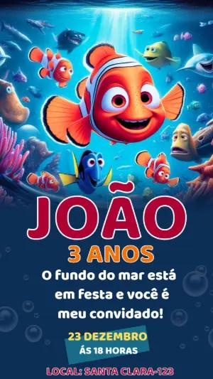 Convite de Aniversário Procurando Nemo no Fundo do Mar Editável