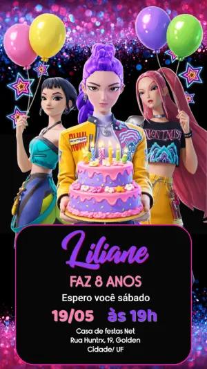 Convite de Aniversário K-pop Guerreiras Moderno para Editar