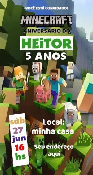 Convite Digital Minecraft para Aniversário Infantil Editável