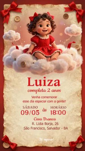 Convite de Aniversário Infantil Menina 3D Vermelho Editável