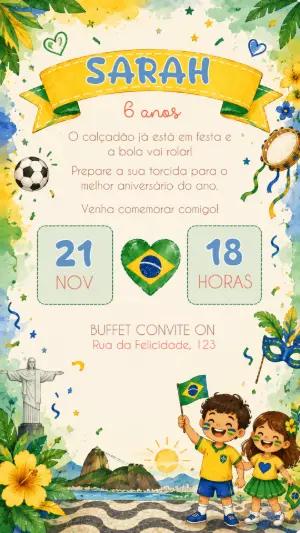 Convite de Aniversário Brasil Aquarela Editável