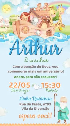 Convite Aniversário Arca de Noé Aquarela Editável