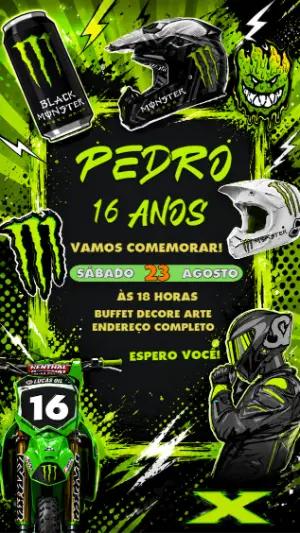 Convite de Aniversário Motocross Energético Monster