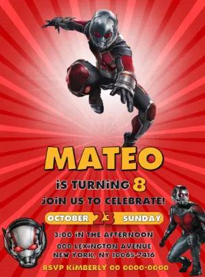 Editable Ant-Man Superhero Birthday Invitation
