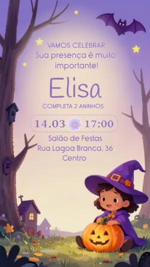 Convite Aniversário Halloween Bruxinha Fofa Modelo Editável