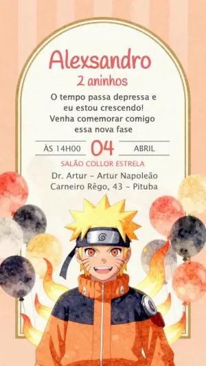 Convite Digital Aniversário Infantil Tema Naruto Editável