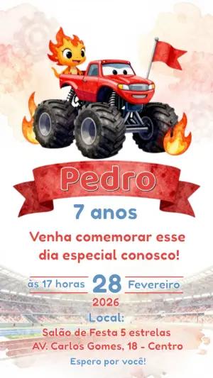 Convite de Aniversário Carro Monstro Vermelho para Editar