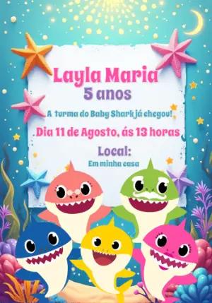Convite de Aniversário Baby Shark com Personagens para Editar