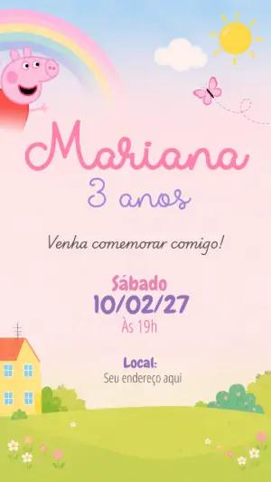 Convite de Aniversário Peppa Pig Fofo e Colorido para Editar
