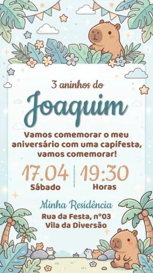 Convite de Aniversário Capivara Fofo para Menino Editável