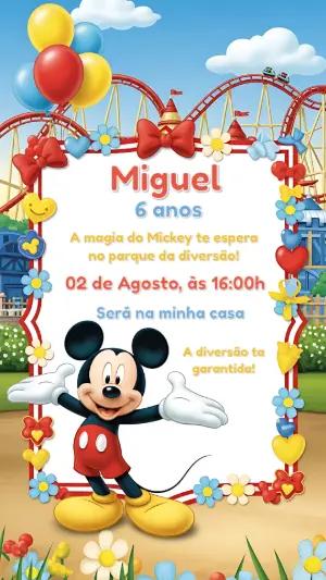 Convite de Aniversário Mickey Parque para Editar Online