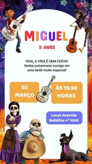 Convite Digital Festa Coco Colorido para Editar Online
