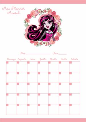 Planner Mensal Monster High com Draculaura para Editar