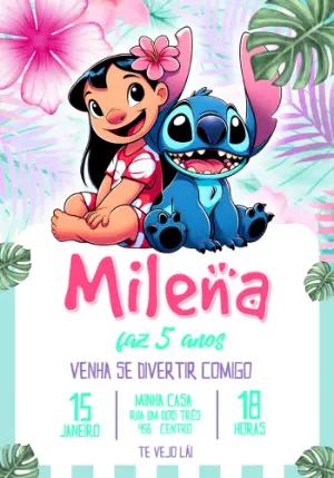 Convite Digital Lilo e Stitch Festa Tropical Editável